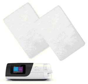 Two white pillows next to ResMed Airsense 11 Standard Filters (5 Pack).