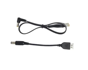 Two black Pilot 24 Lite CPAP Battery Airsense 11 Power Cords, each featuring a USB connector and a round DC connector, displayed on a white background.