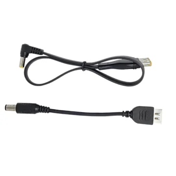 Two black Pilot 24 Lite CPAP Battery Airsense 11 Power Cords, each featuring a USB connector and a round DC connector, displayed on a white background.