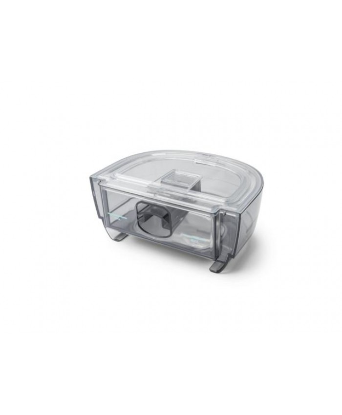 A clear plastic Respironics Dreamstation 2 Humidifier Chamber on a white background.