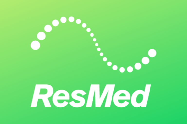 A brand spotlight featuring the ResMed logo on a green background.