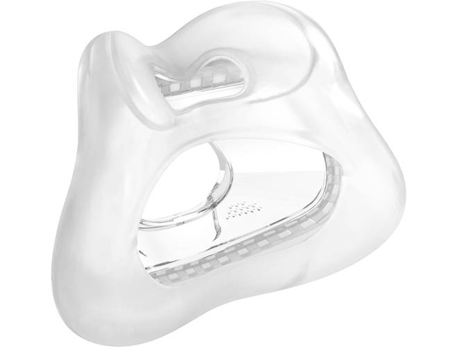 A clear plastic sleeve featuring the Fisher & Paykel Evora Full Face CPAP Mask Cushion on a white background.