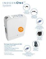 The Inogen One G5 Portable Oxygen Concentrator with 16 Cell Battery/Extended Life Battery system is displayed highlighting its features.