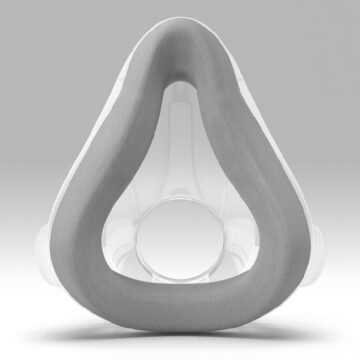 An image of a toilet seat and ResMed AirTouch F20 Full Face CPAP Mask.