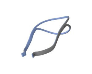 A flexible, blue and gray minimalist eyeglass frame with no lenses, reminiscent of the sleek design of ResMed AirFit P10 Nasal Pillow CPAP Mask Original Headgear (Non-Adjustable).