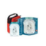 A Philips first aid kit with a heart rate monitor and the Philips HeartStart OnSite AED.