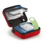 A Philips HeartStart OnSite AED in a red case
