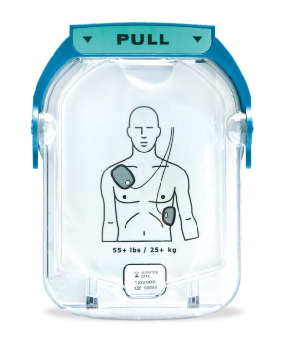 A Philips HeartStart OnSite AED medical device with a picture of a man.