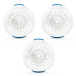 Three white and blue ResMed HumidX F20 for AirMini (6 Pack) on a white surface, designed for use with the ResMed AirMini.