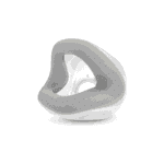 Modern gray and white ergonomic ResMed Airtouch N20 Nasal CPAP Mask neck pillow on a white background.