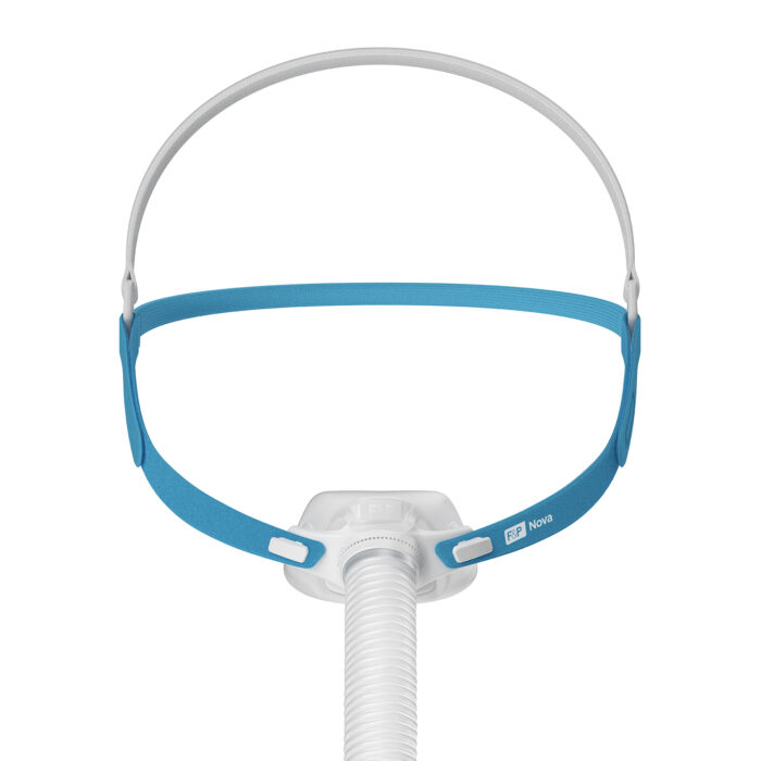 Fisher & Paykel Nova Micro Nasal Pillow CPAP Mask (Fit Pack) with headgear and flexible tubing, isolated on a white background.