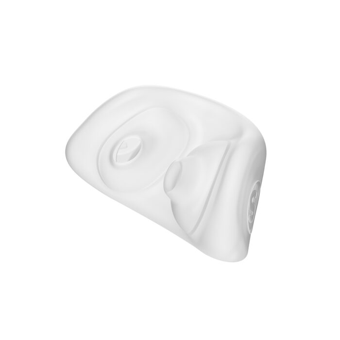 3D rendering of a Fisher & Paykel Nova Micro Nasal Pillow CPAP Mask (Fit Pack) resembling a distorted nasal pillow or sculpture, isolated on a white background.