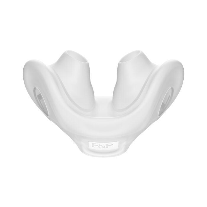 A white Fisher & Paykel Nova Micro Nasal Pillow CPAP mask with dual nostril openings and branding on the front.