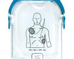 HeartStart Onsite/Home Replacement Adult SMART Pads (1 Pair) packaging showing a diagram of pad placement on a person's chest, specifically designed for use with HeartStart Onsite/Home models and compatible with adult SMART pads for effective emergency response.