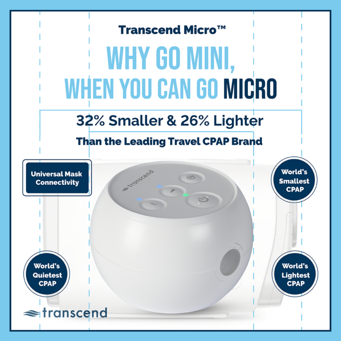 Discover the Transcend PowerAway Micro Battery, the world's smallest, lightest, and quietest travel CPAP with universal mask connectivity. Pair it with the PowerAway Micro Battery for ultimate portability and convenience on your journeys. Rest easy wherever you go!
