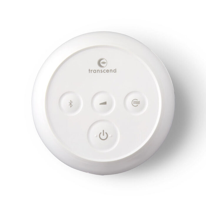A white round device with four buttons labeled with different icons and the words "Transcend Micro Travel APAP Machine" on top.