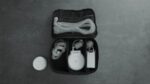 Transcend CPAP machine kit with a mask, tubing, power adapter, and control unit, all neatly organized in a zippered carrying case. Includes a Transcend PowerAway Micro Battery for extended use.