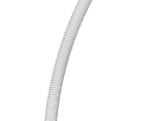 A flexible white corrugated pipe with connectors at both ends, shown against a black background, resembling the design of a Fisher & Paykel Nova Mirco Nasal Pillow Frame Assembly.