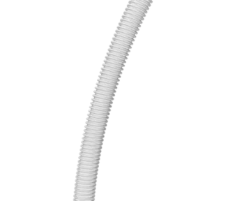 A flexible white corrugated pipe with connectors at both ends, shown against a black background, resembling the design of a Fisher & Paykel Nova Mirco Nasal Pillow Frame Assembly.