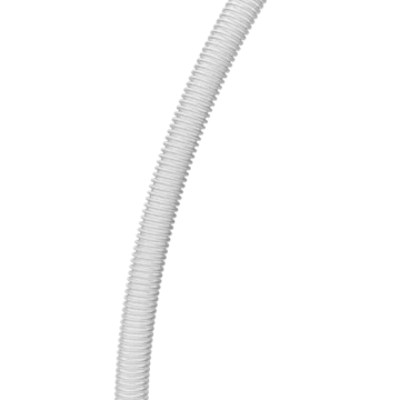 A flexible white corrugated pipe with connectors at both ends, shown against a black background, resembling the design of a Fisher & Paykel Nova Mirco Nasal Pillow Frame Assembly.