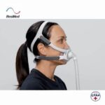 Side view of a person wearing the ResMed AirFit F40 Full Face CPAP Mask with headgear, used for sleep apnea therapy.