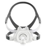 Front view of a white ResMed AirFit F40 Full Face CPAP Mask with gray headgear, specifically designed for sleep apnea therapy.