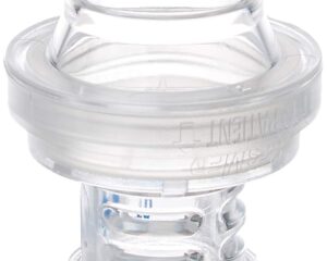 The Leak Valve Americas product, featuring a Circuit connector Filter from the Stellar™ line, includes a clear plastic medical breathing valve with a cylindrical circuit connector and integrates multiple layers for enhanced performance.