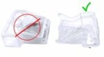 Two clear plastic containers are shown—one marked with a red X, the other with a green check—to illustrate the CSpring MK3 Automatic CPAP Water Chamber Replenishing System in use.