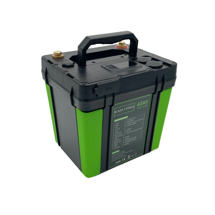 The EXP 240 PRO LiFePO4 CPAP Battery, available in green and black, features a 60Ah capacity and a convenient handle. It's the perfect choice for a reliable portable CPAP battery backup.