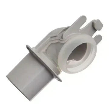 ResMed Air 10 Outlet Adapter for AirSense 10—gray plastic pipe connector with a round opening and locking tabs, compatible with ResMed devices; shown isolated on a white background.