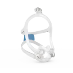 ResMed AirFit F30i Full Face CPAP Mask (Non-Magnetic) includes headgear straps and a blue cushion, offering safe sleep apnea therapy with a clear full-face design. Compatible with AirFit F30i; features non-magnetic components for added safety.
