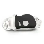 A side view of the ResMed AirTouch N30i Nasal CPAP Mask (Fit Pack), made of black and clear plastic, featuring a central hole.