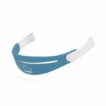 Blue adjustable chin strap with white Velcro ends, designed to support the jaw during sleep and complement the ResMed AirTouch N30i Nasal CPAP Mask (Fit Pack).