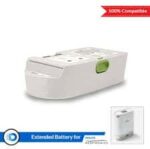 The SimplyGo Mini Extended Battery Kit includes a white electronic device with a green button, designed as a 100% compatible extended battery for Philips Respironics.