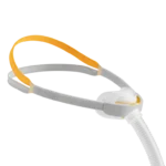 The Fisher & Paykel Solo Nasal CPAP Mask (Fit Pack) includes a comfortable grey and yellow head strap, white nasal cushion, and hose connection, providing stability and comfort for restful sleep.