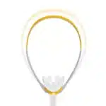 The Fisher & Paykel Solo Nasal Pillow CPAP Mask (Fit Pack) is shown in yellow and white with two overlapping positions on a white background, highlighting its adjustable fit options.