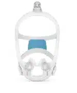 ResMed AirFit X30i Full Face CPAP Mask shown from the front, featuring clear cushions, a blue head strap, and a top tube connector.