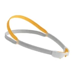 Gray and yellow plastic headgear for the Fisher & Paykel Solo Nasal & Pillow CPAP Mask, featuring an adjustable strap and a small clasp on one end.