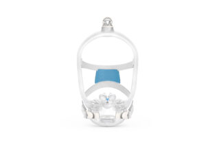 The ResMed AirFit X30i Full Face CPAP Mask in white with blue and clear accents is displayed front-facing on a white background.