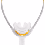 The Fisher & Paykel Solo Nasal CPAP Mask (Fit Pack) includes a nasal mask with headgear and an attached breathing hose, shown against a white background.