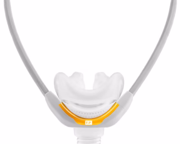 The Fisher & Paykel Solo Nasal CPAP Mask (Fit Pack) includes a nasal mask with headgear and an attached breathing hose, shown against a white background.