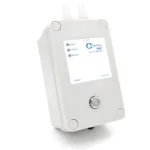 The Cspring Mini Portable CPAP Water Replenishment System is a compact white device with indicator lights and a button, perfect for conveniently adding water to your CPAP setup.