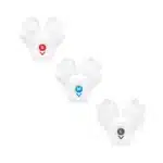 Three clear ResMed AirFit X30i Full Face CPAP Mask Nasal Pillows Cushions in sizes S (red), M (blue), and L (black) displayed on a white background—ideal replacement cushions for your CPAP mask.