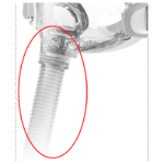 Close-up of a Fisher & Paykel Evora Full Face CPAP Mask Tubing, featuring clear plastic and an attached corrugated breathing tube.