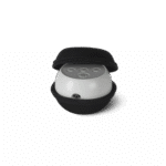 The Transcend Micro Hard Shell Travel Case holds a small, round Transcend Micro device with three top buttons, providing secure and compact protection.