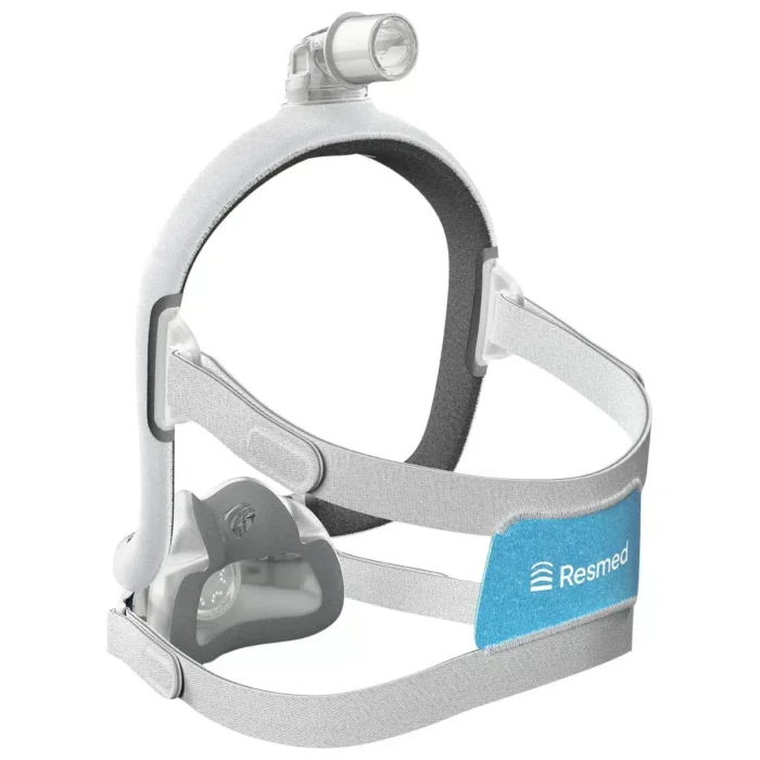 The ResMed AirFit F30i Comfort Full Face CPAP Mask Cushion is compatible with a blue branded strap and gray frame from ResMed nasal masks, including parts for the F30i Full Face CPAP Mask.