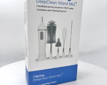 White box displaying five CSpring DeepClean Wand MK2 brushes, designed for cleaning CPAP water chambers.