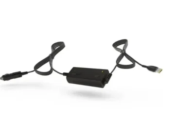 The ResMed Airsense DC-DC Converter for ResMed Machines is a black power adapter with a car charger plug and laptop connector, compatible with ResMed Airsense devices, shown against a white background.